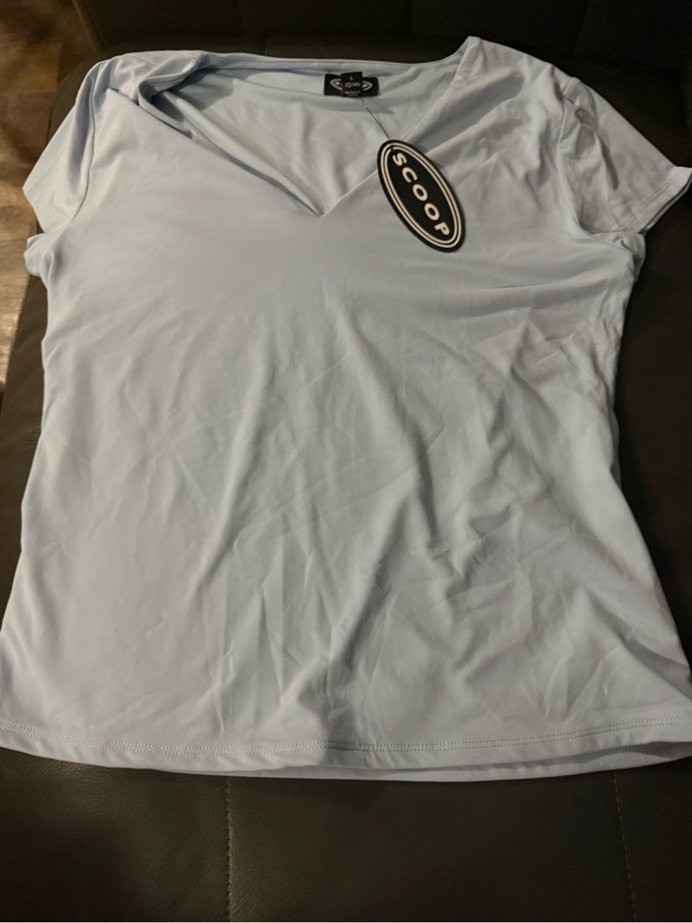 Scoop Women's Light Blue V-Neck Short Sleeve Tee